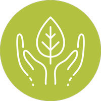 Icon of hands holding a leaf.