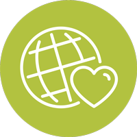 Icon of globe with heart shape